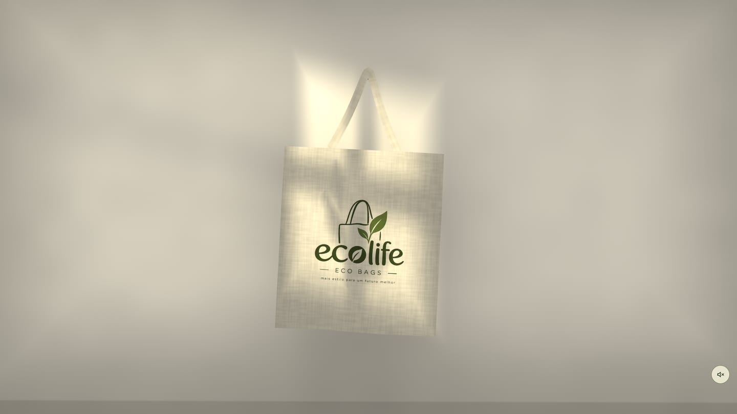 Ecobag EcoLife de algodão cru pendurada na parede, com a logo estampada