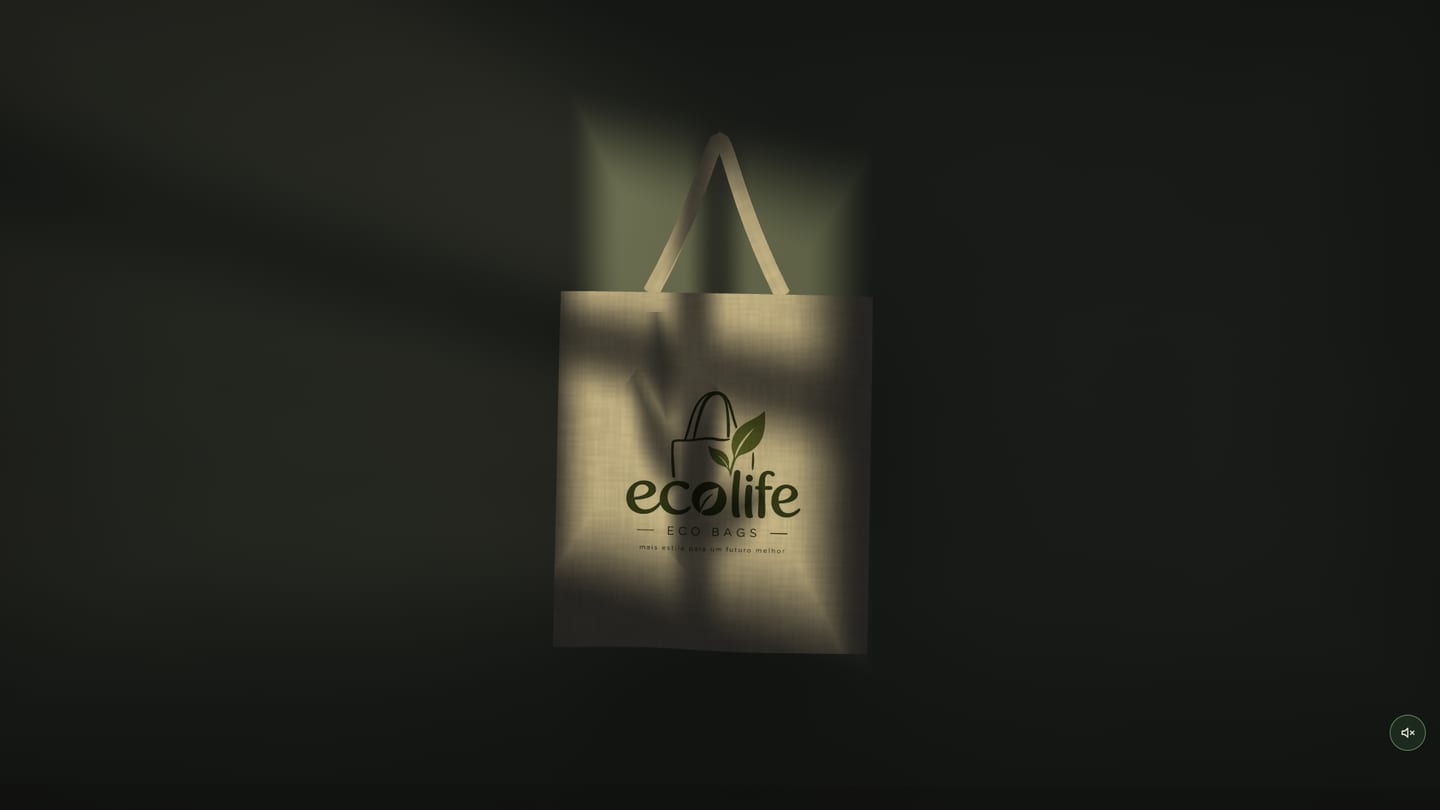 Ecobag EcoLife de algodão cru pendurada na parede, com a logo estampada