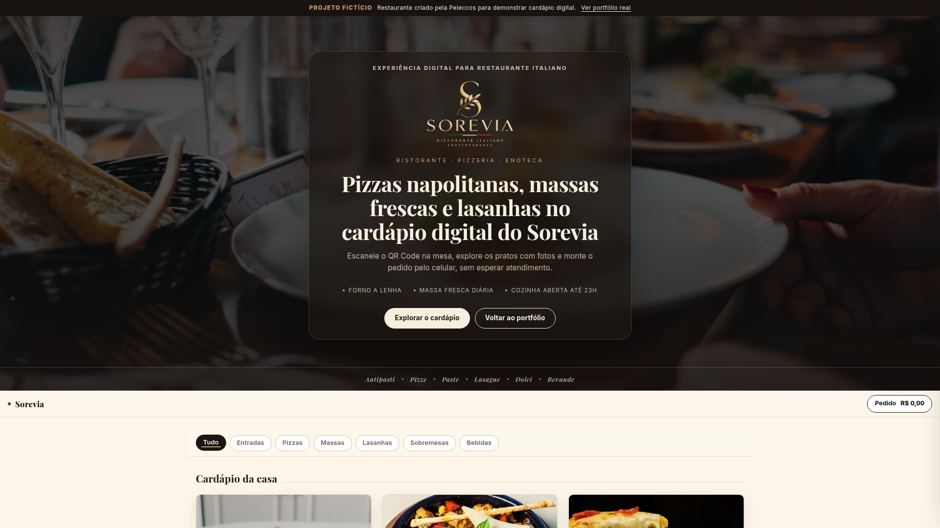 Prévia do website Sorevia Italiano no computador